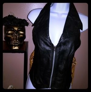 Real Leather Zip up Sexy Vest